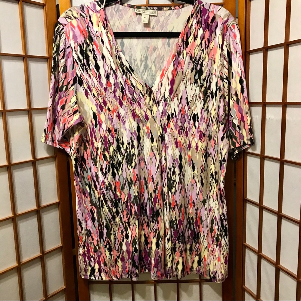 Dana Buchman V Neck Cool Print Pullover Top